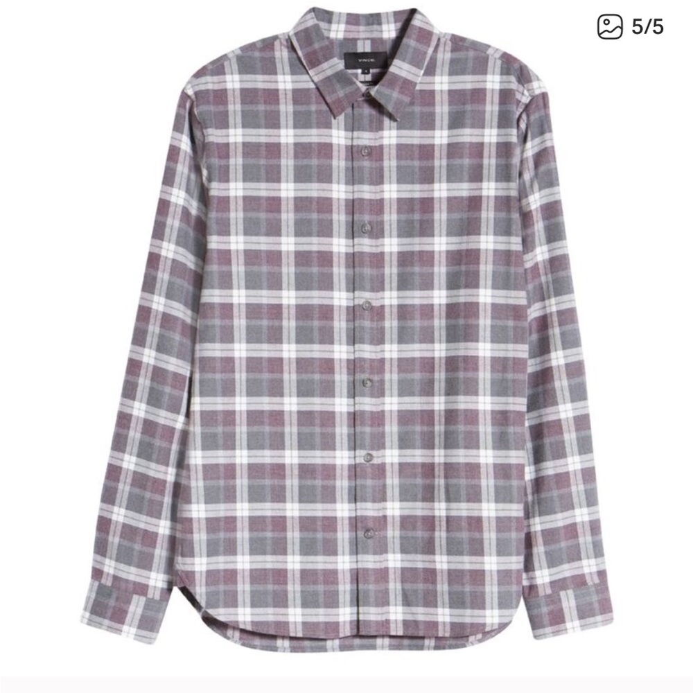 Vince Mens Melange Plaid Cotton Button-Up Shirt Medium Heather Grey - NWT $245